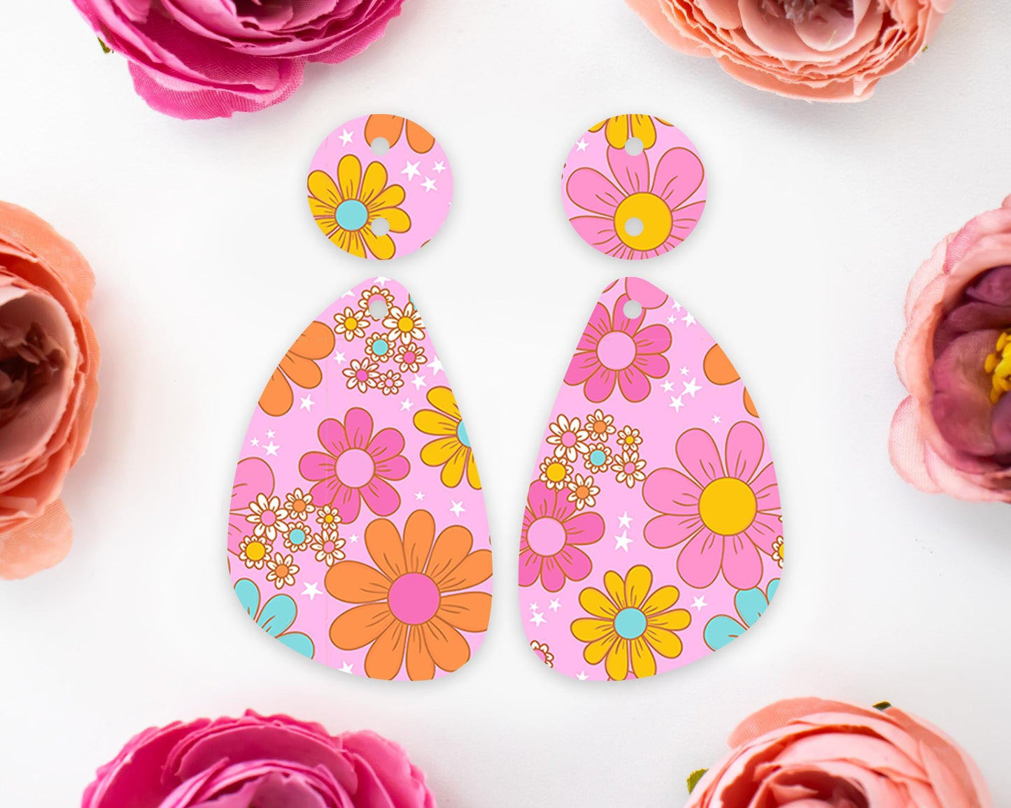 Retro Flowers Teardrop Earrings Blanks