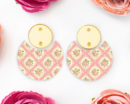 Pink Vintage Flowers Circle Drop Earrings Blanks