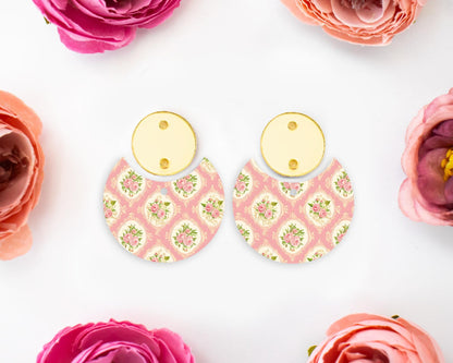 Pink Vintage Flowers Circle Drop Earrings Blanks