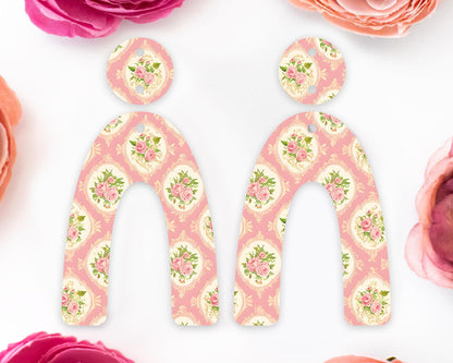 Pink Vintage Flowers Arch Earrings Blanks
