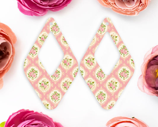 Pink Vintage Flowers Teardrop Earrings Blanks