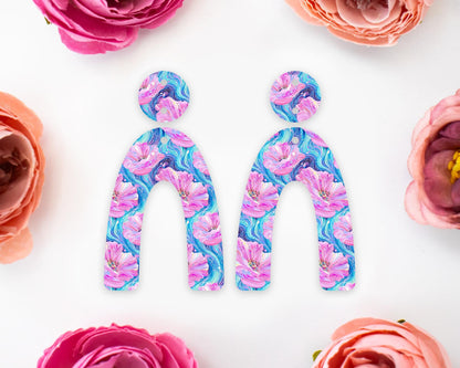 Pink & Blue Flowers Arch Earrings Blanks