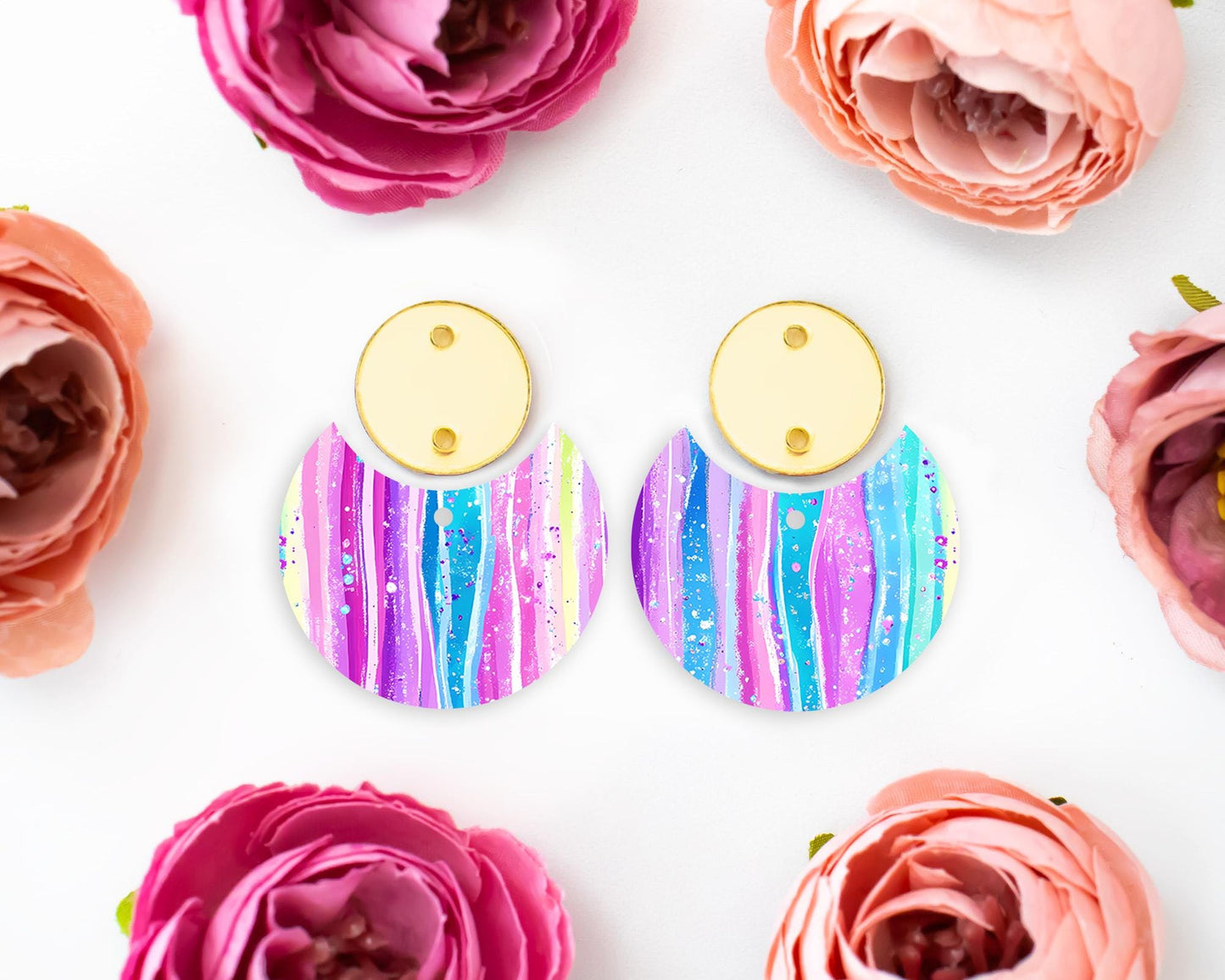 Pastel Stripes Circle Drop Earrings Blanks