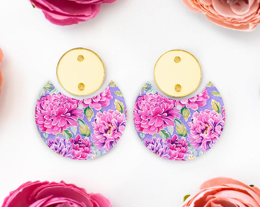 Peony Flowers Circle Drop Earrings Blanks