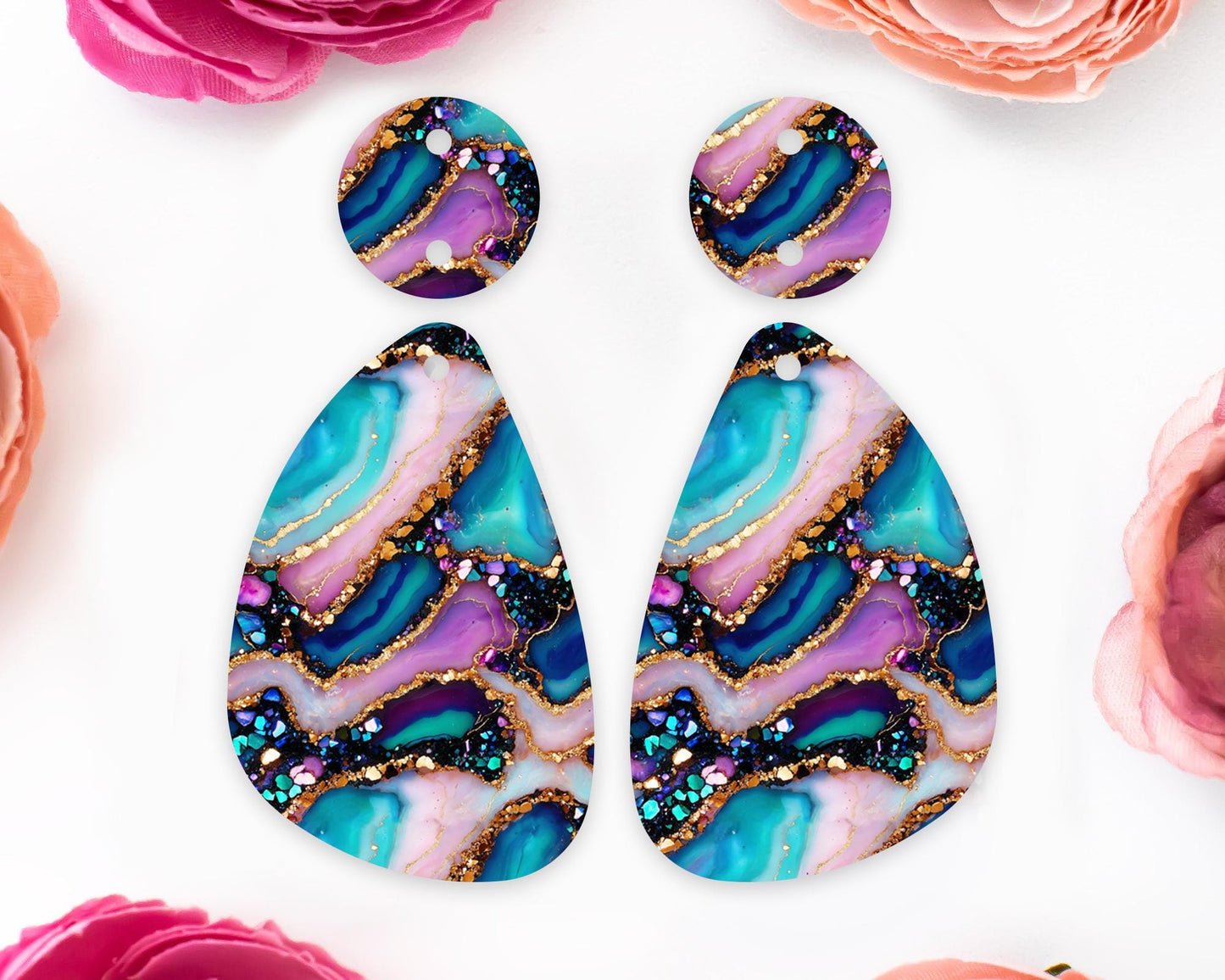 Gem Agate Teardrop Earrings Blanks