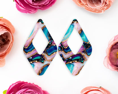 Gem Agate Pattern Diamond Teardrop Earrings Blanks