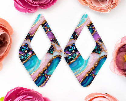 Gem Agate Pattern Diamond Teardrop Earrings Blanks