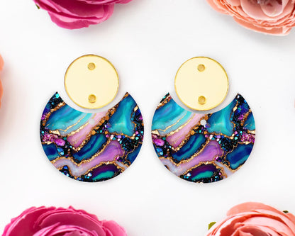 Gem Agate Pattern Circle Drop Earrings Blanks