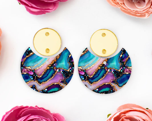 Gem Agate Pattern Circle Drop Earrings Blanks