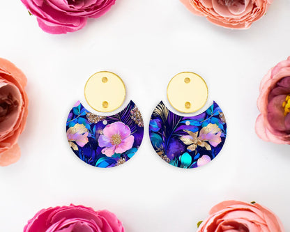 Peacock Feathers Flowers Circle Drop Earrings Blanks