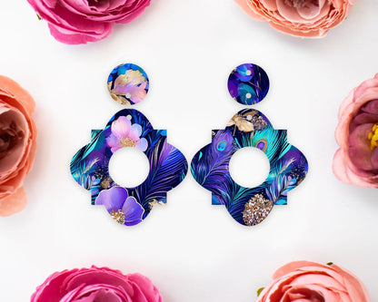 Peacock Feathers Geometric Earrings Blanks
