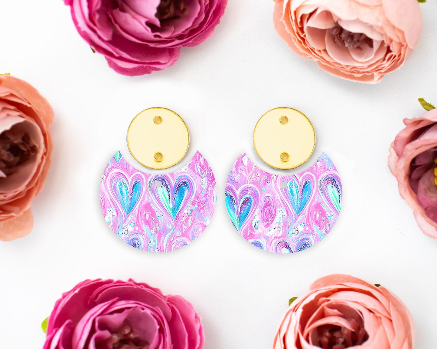 Pastel Hearts Circle Drop Earrings Blanks