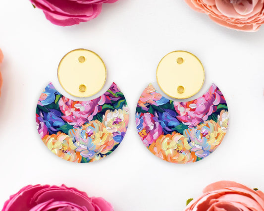 Floral Brushstroke Circle Drop Earrings Blanks