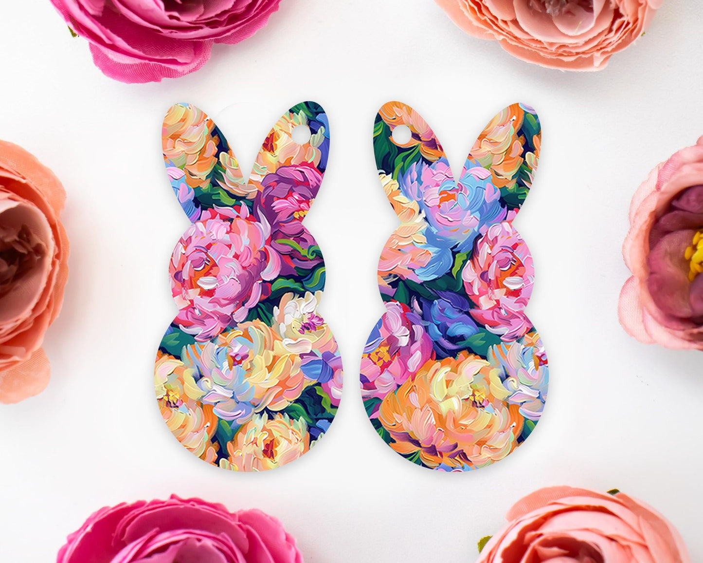 Floral Brushstroke Easter Bunny Earring Blanks
