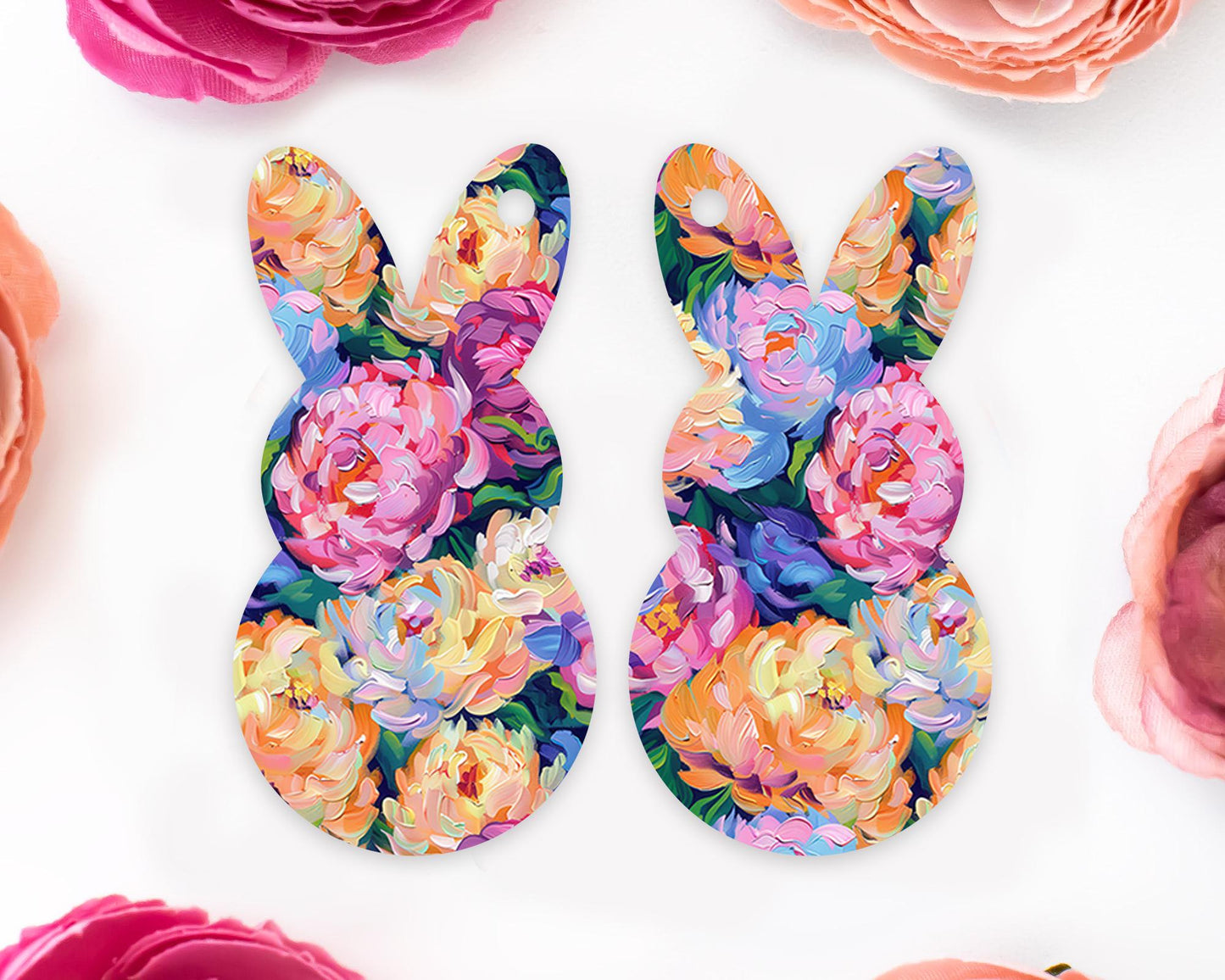 Floral Brushstroke Easter Bunny Earring Blanks
