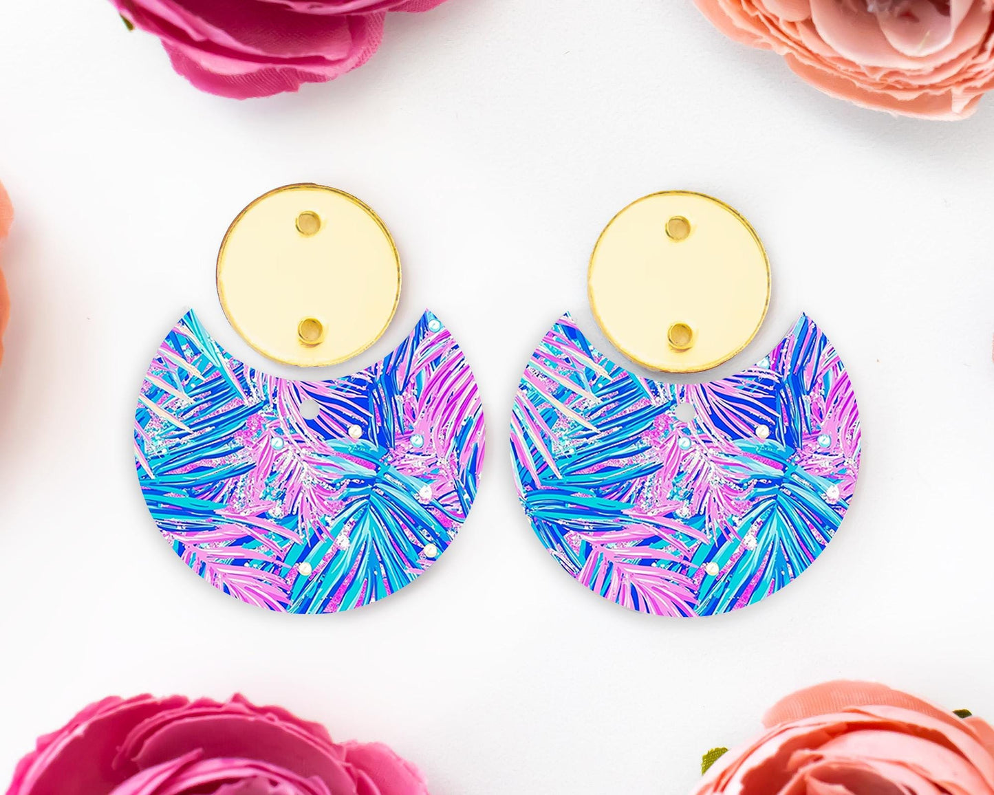 Tropical Leaves Circle Drop Earrings Blanks