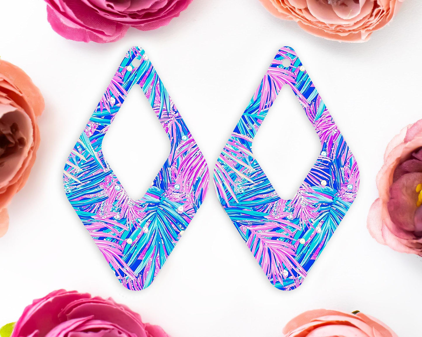 Tropical Leaves Teardrop Earrings Blanks