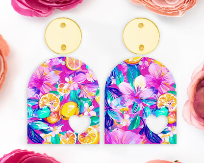 Tropical Flowers & Lemon Arch Earrings Blanks