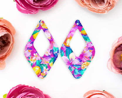 Tropical Flowers & Lemon Diamond Earrings Blanks