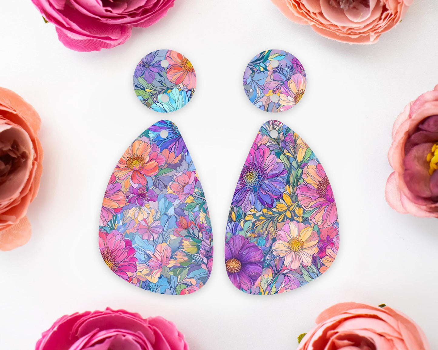 Pastel Watercolor Flowers Teardrop Earrings Blanks