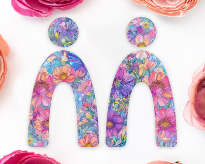 Pastel Watercolor Flowers Arch Earrings Blanks