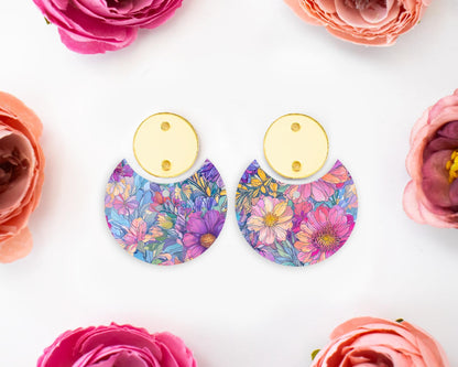 Pastel Watercolor Flowers Circle Drop Earrings Blanks