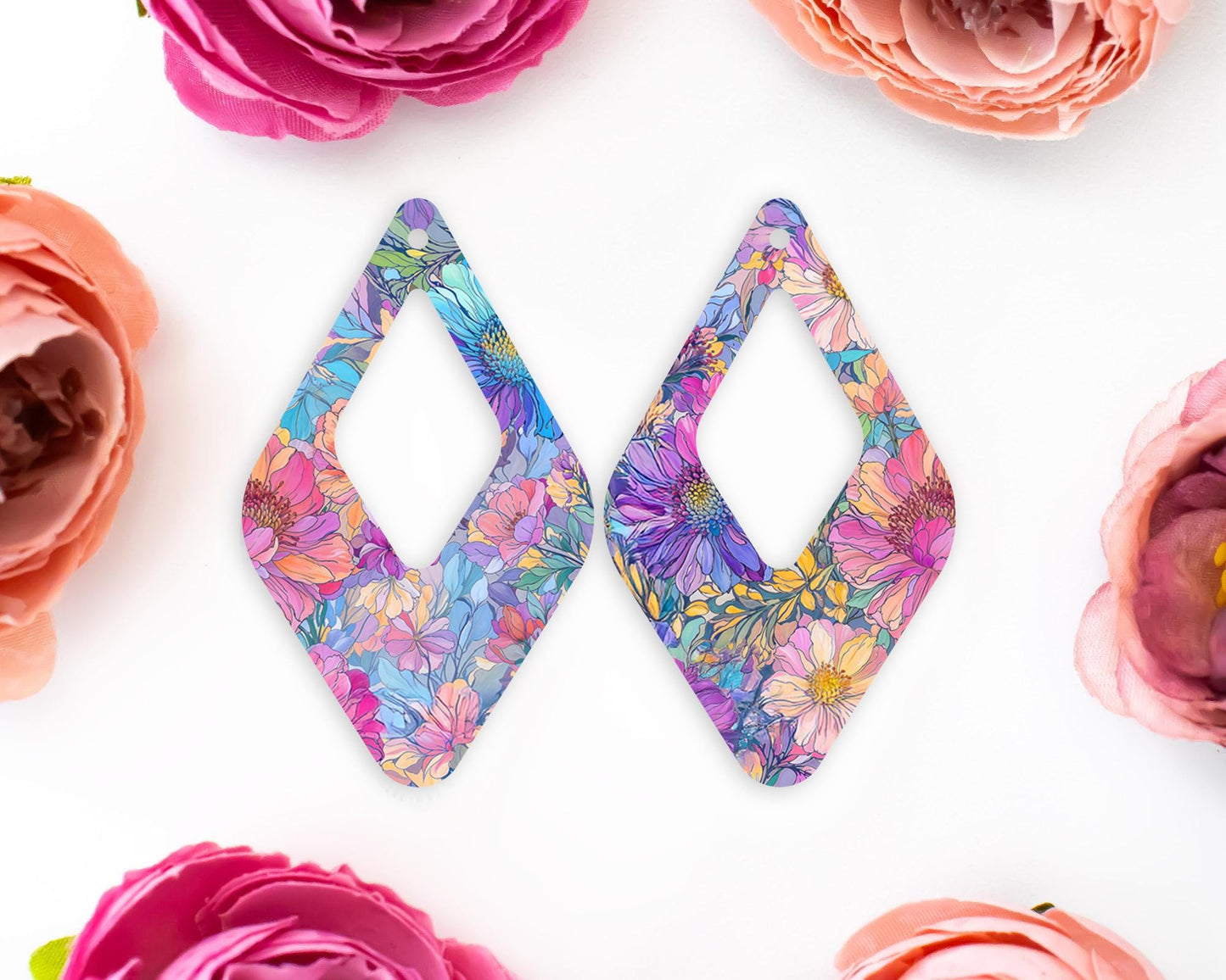 Pastel Watercolor Flowers Teardrop Earrings Blanks