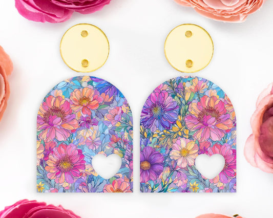 Pastel Watercolor Flowers Heart Arch Earrings Blanks