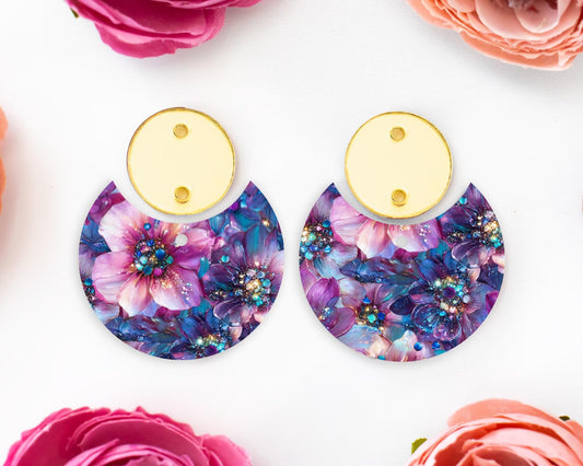 Floral Gems Circle Drop Earrings Blanks