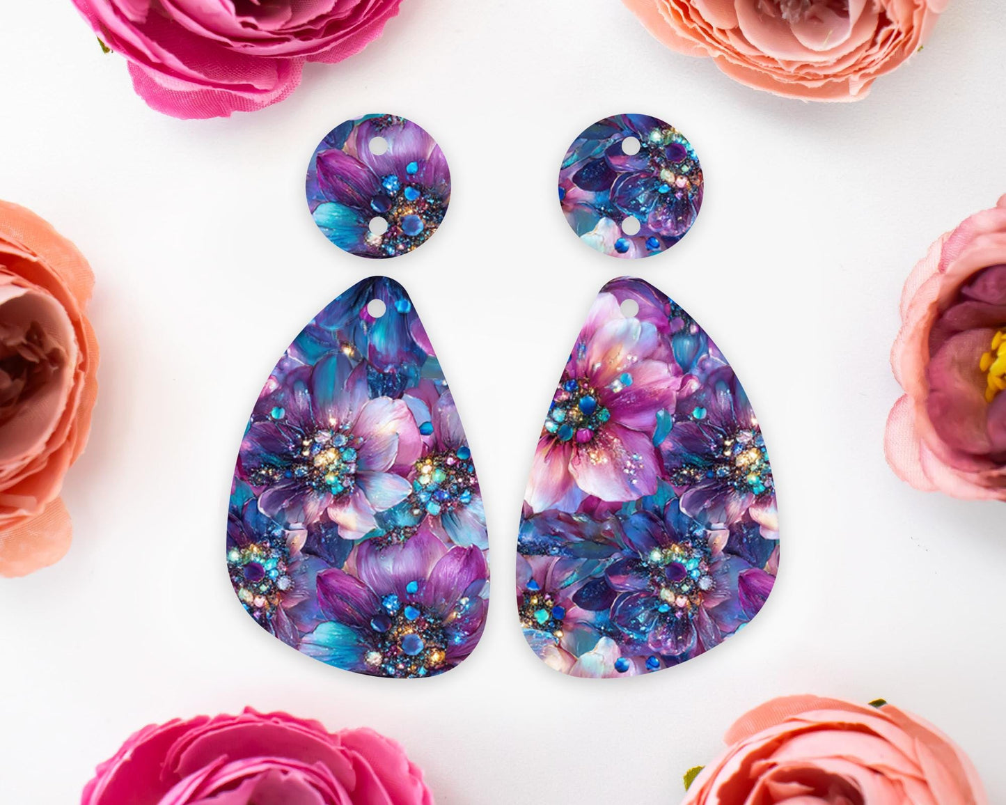 Floral Gems Teardrop Earrings Blanks
