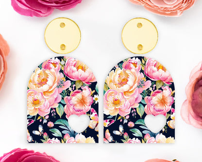 Watercolor Flowers Heart Arch Earrings Blanks