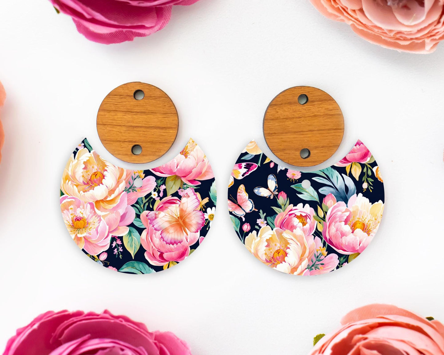 Watercolor Flowers Circle Drop Earrings Blanks