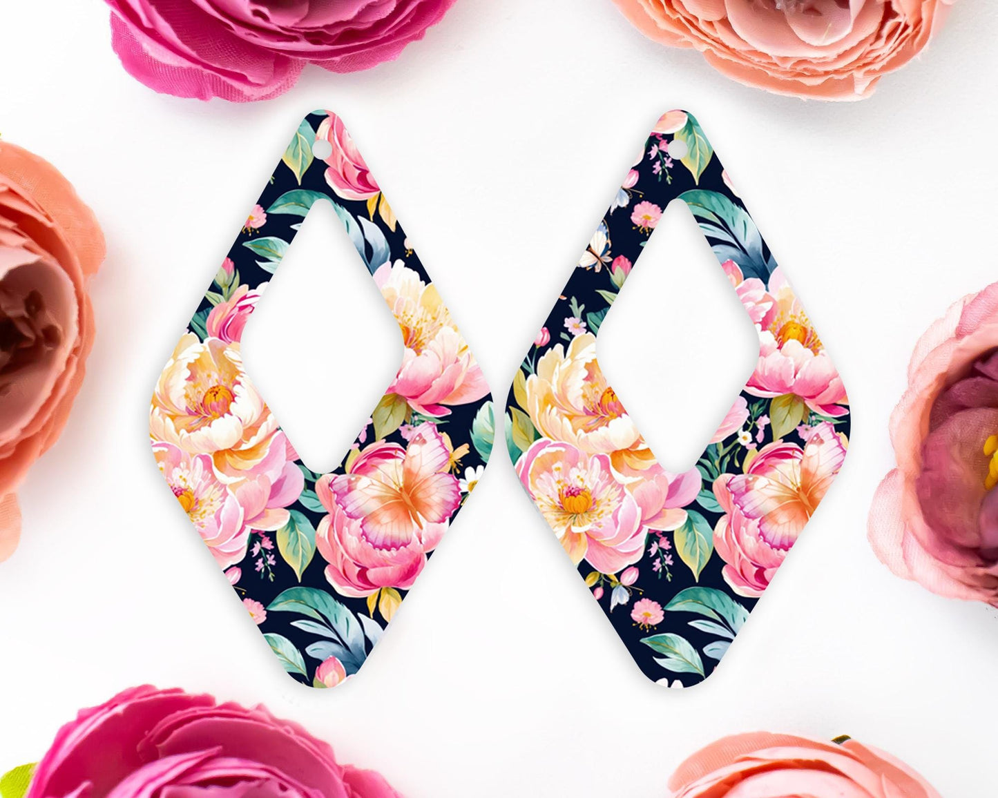 Watercolor Flowers Teardrop Earrings Blanks