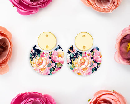 Watercolor Flowers Circle Drop Earrings Blanks