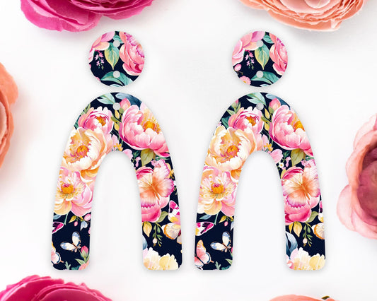 Watercolor Flowers Arch Earrings Blanks