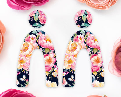 Watercolor Flowers Arch Earrings Blanks