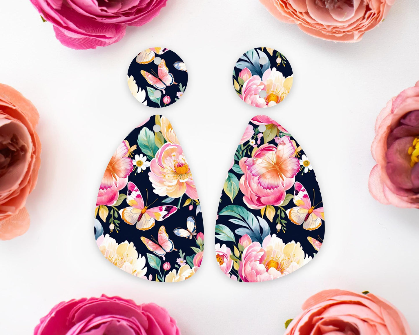 Watercolor Flowers Teardrop Earrings Blanks