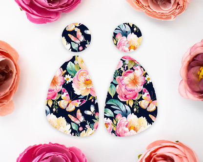 Watercolor Flowers Teardrop Earrings Blanks