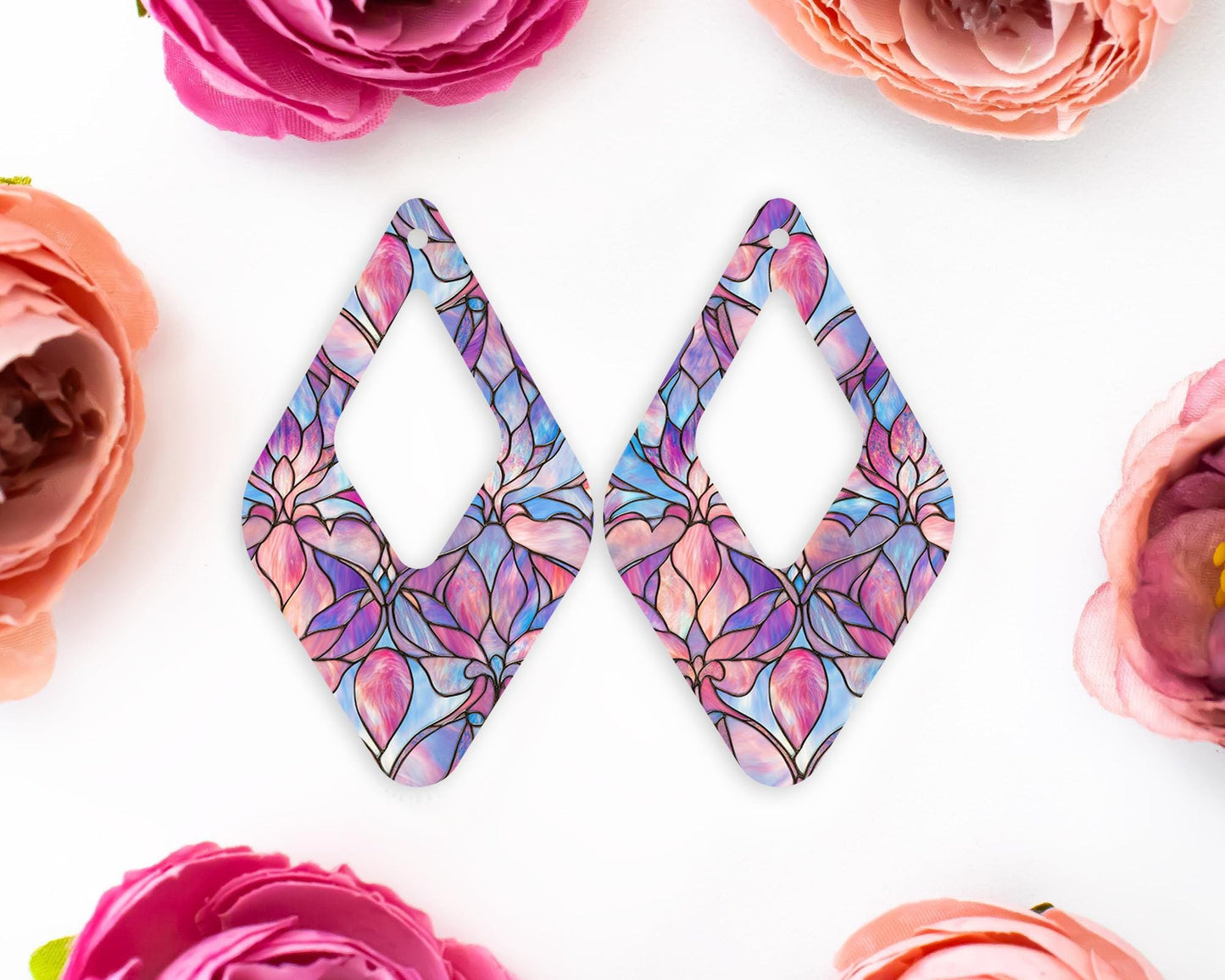 Pastel Stained Glass Diamond Teardrop Earrings Blanks