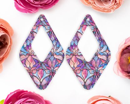 Pastel Stained Glass Diamond Teardrop Earrings Blanks