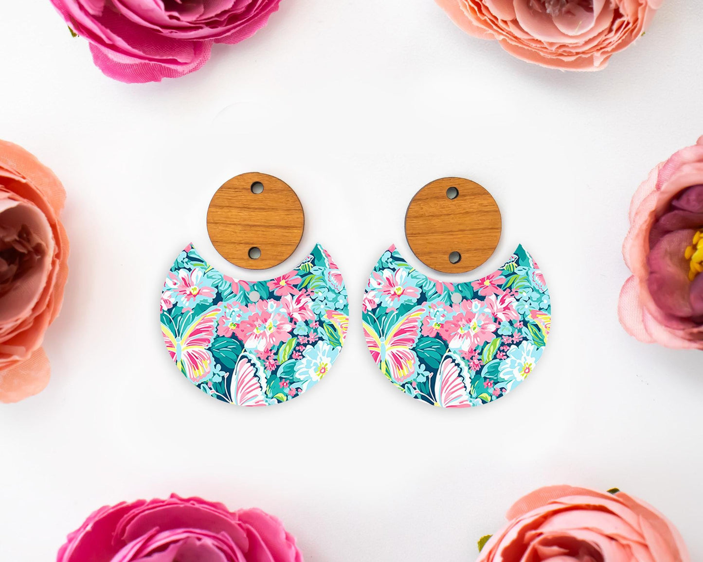 Pastel Butterfly Circle Drop Earrings Blanks