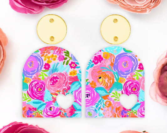 Preppy Flowers Arch Heart Earrings Blanks