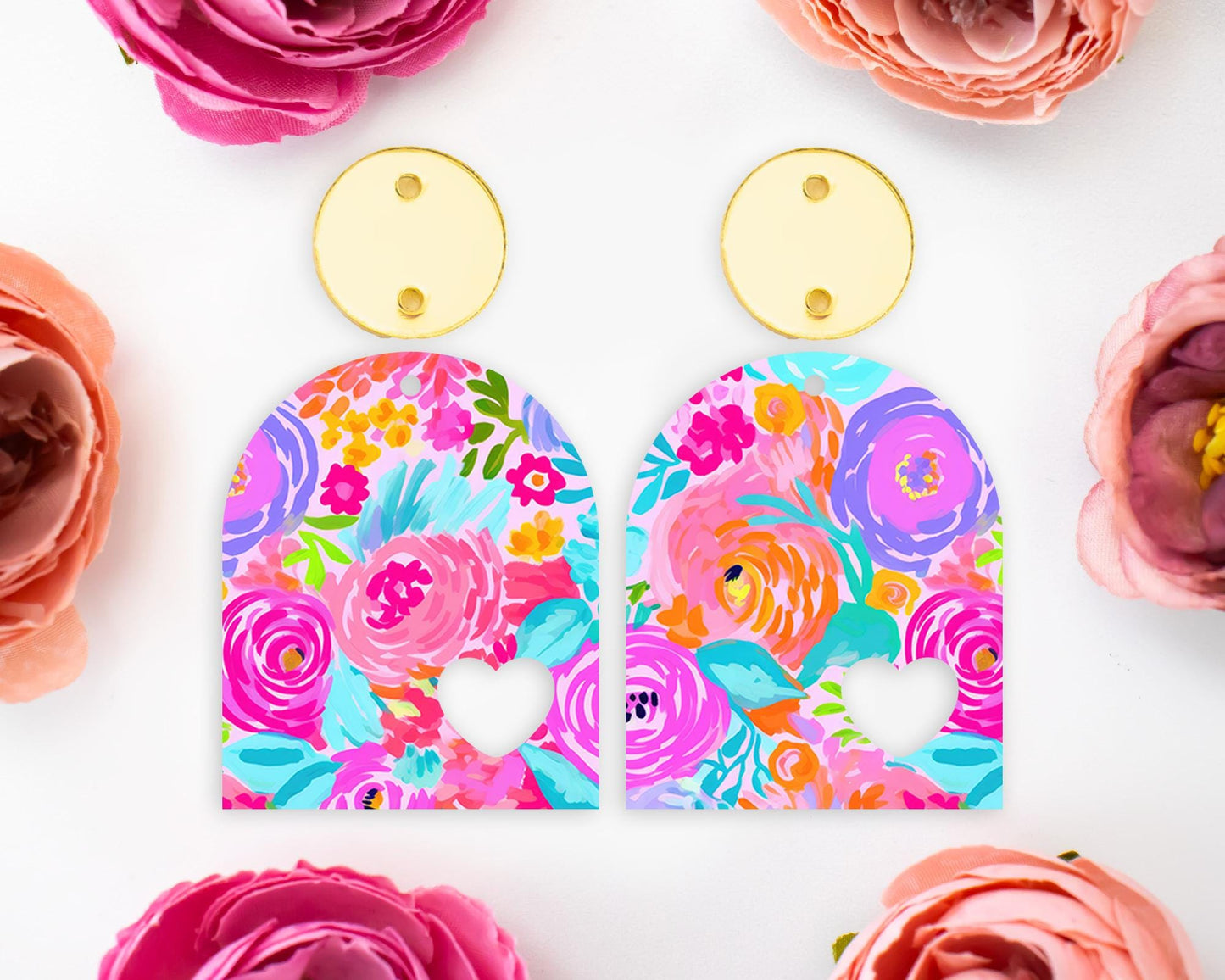 Preppy Flowers Arch Heart Earrings Blanks