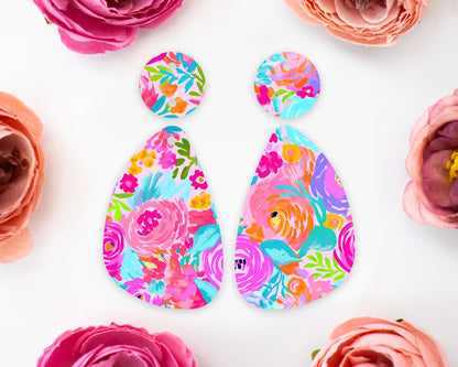 Preppy Flowers Teardrop Earrings Blanks