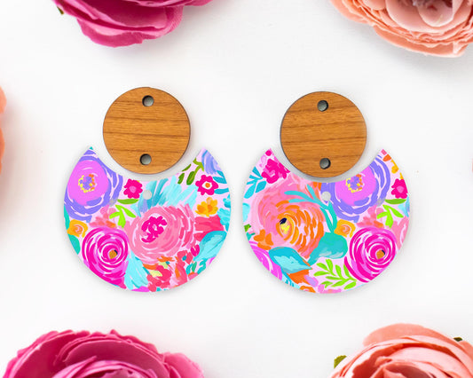 Preppy Flowers Circle Drop Earrings Blanks