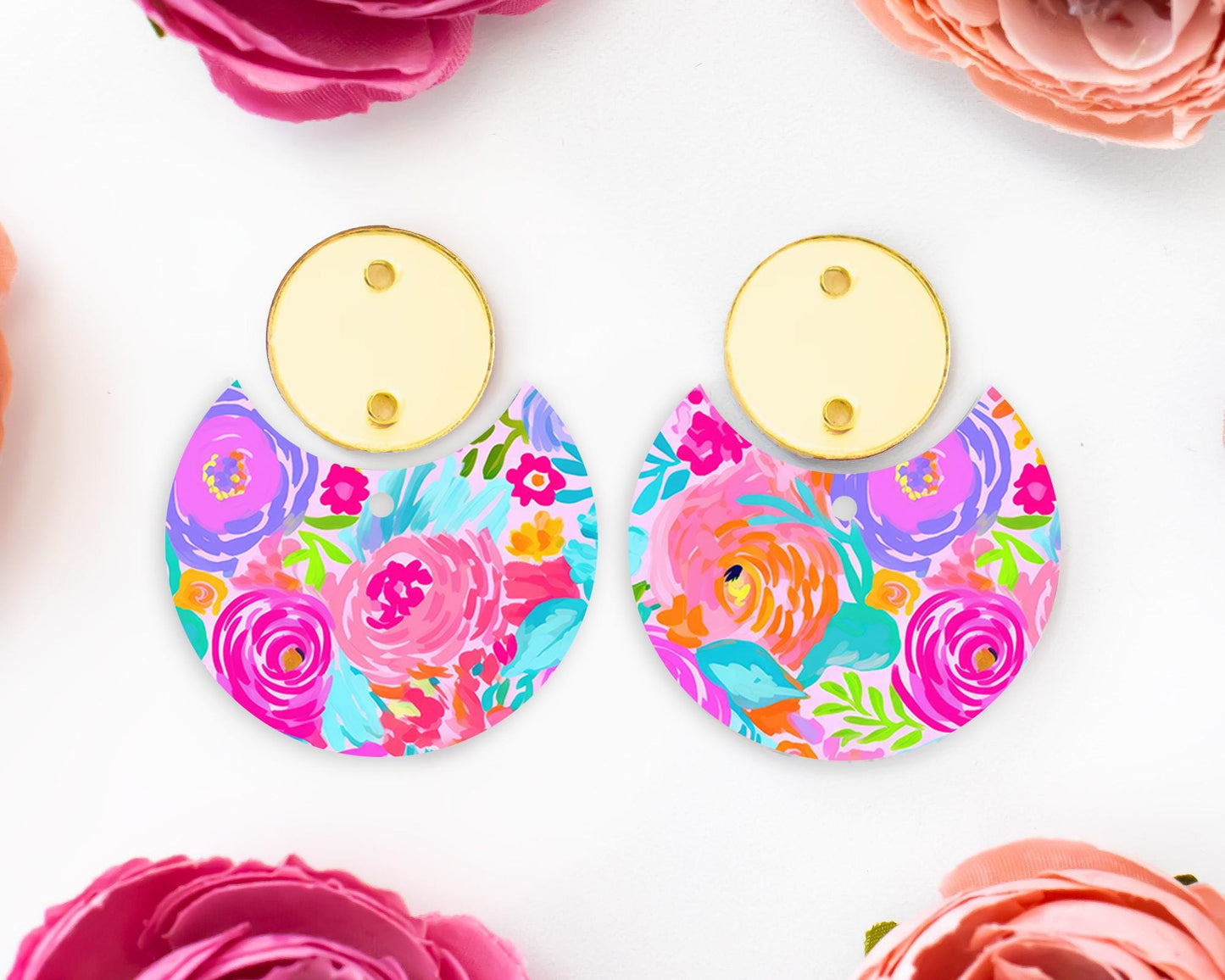 Preppy Flowers Circle Drop Earrings Blanks