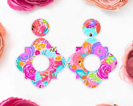 Geometric Preppy Flowers Earrings Blanks