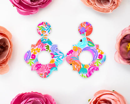 Geometric Preppy Flowers Earrings Blanks