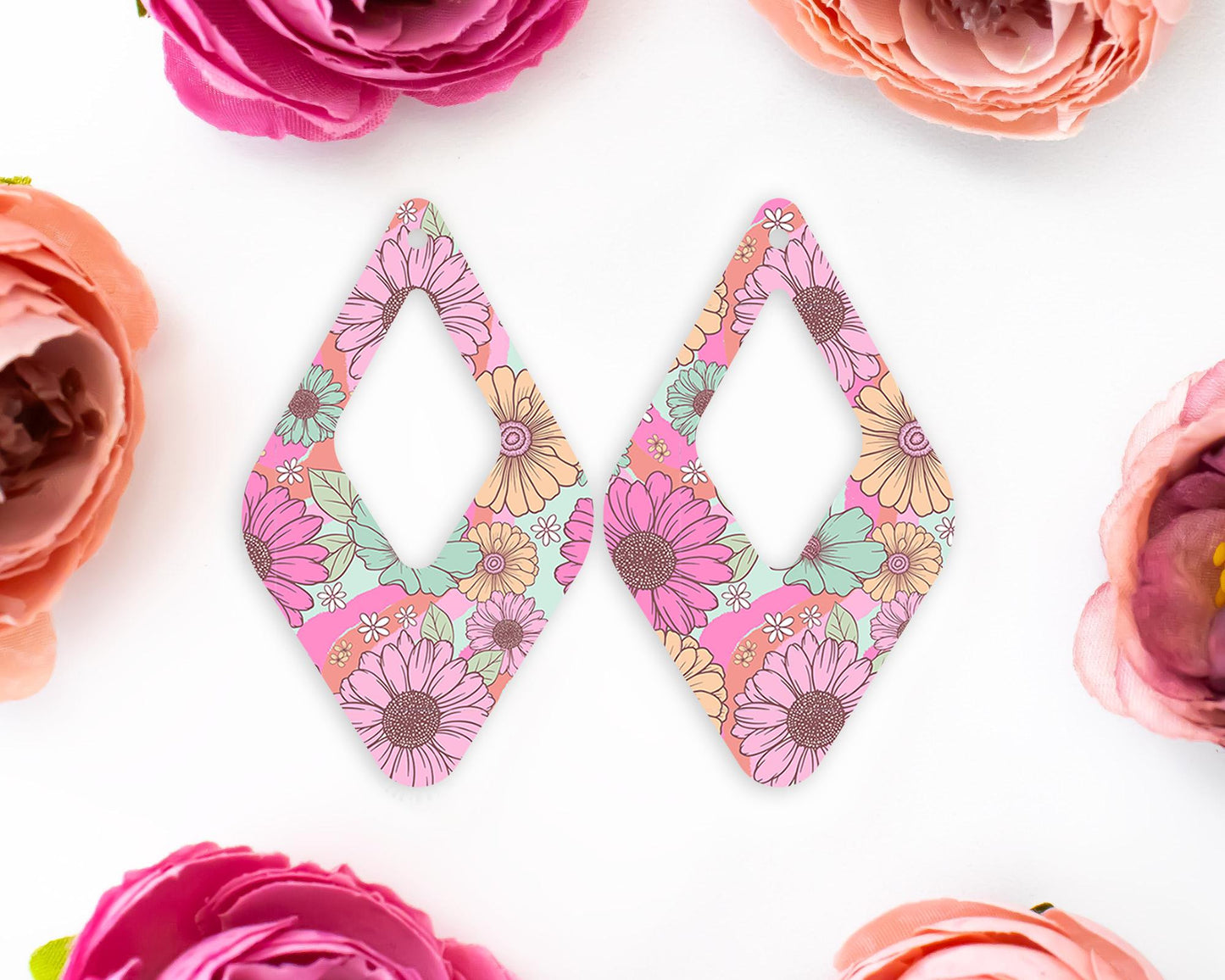 Retro Floral Teardrop Earrings Blanks