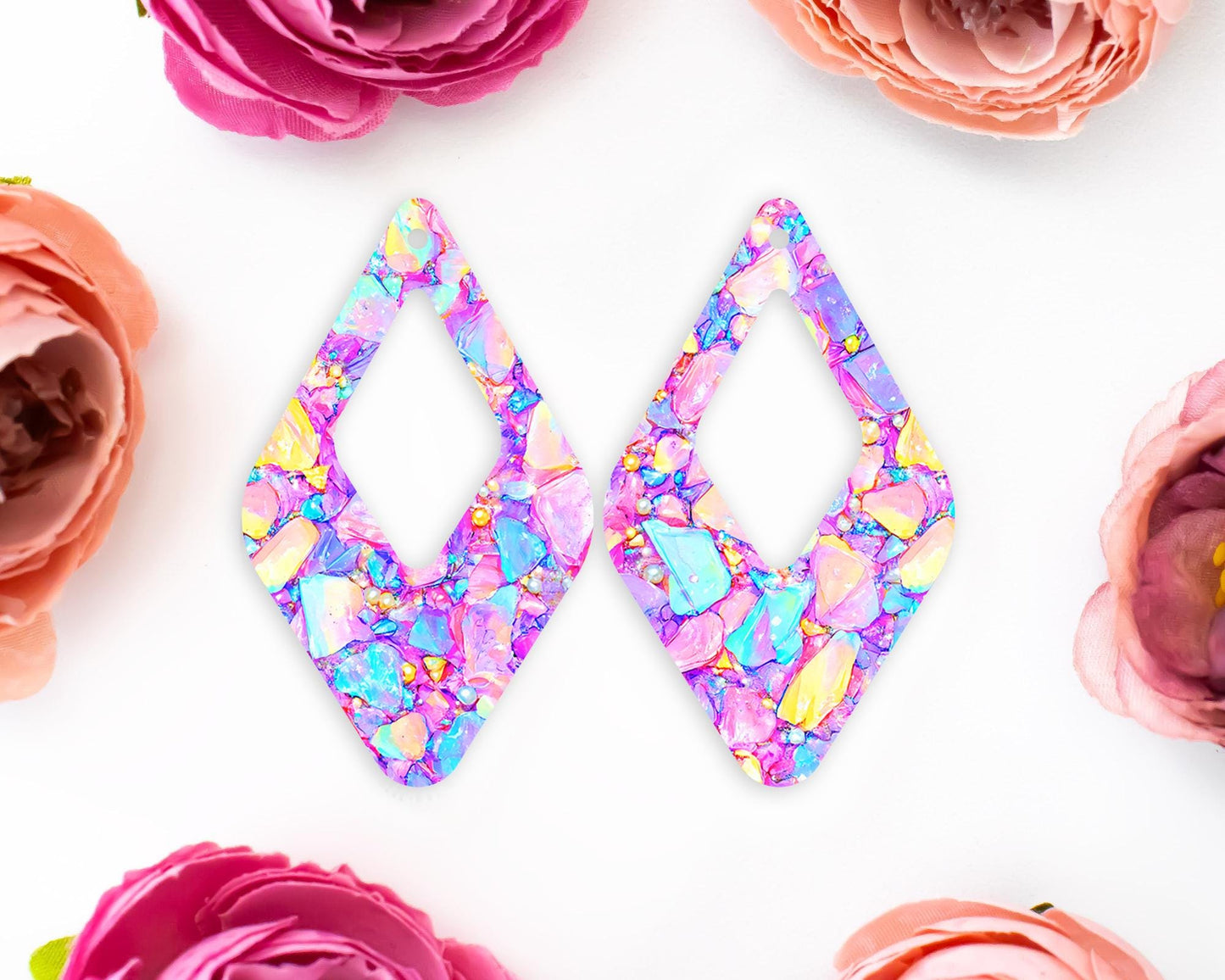 Pastel Confetti Stones Diamond Teardrop Earrings Blanks